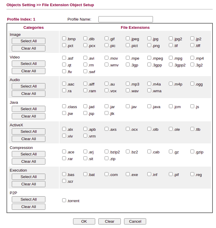 Filetype Settings